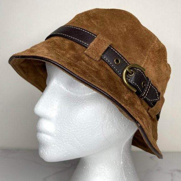 Coach Accessories - Coach Brown Suede Bucket Hat with Dark Brown Leather Strap